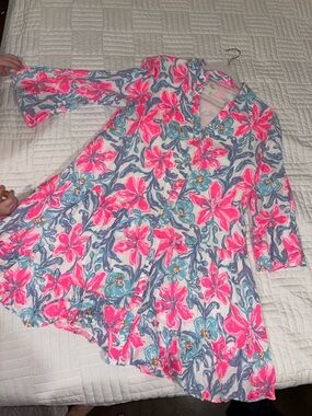 Diantha Vibrant Pink & Blue Floral Button-Front Dress